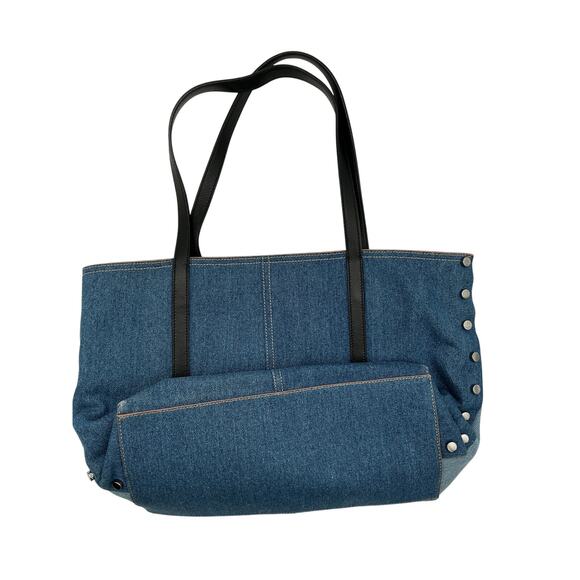 Jimmy Choo Blue Denim Leather Trim Tote Bag - Picture 3 of 6